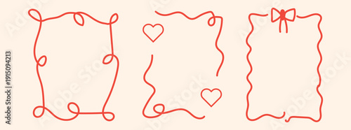 Hand drawn red and brown borders with hearts on pink background