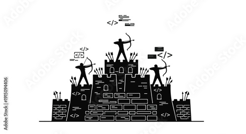 Silhouette of people on castle wall with puzzle pieces