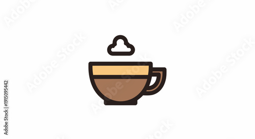 Stylized coffee cup with steam and foam icon on white background simple illustration