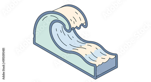 Stylized Illustration of a Wave with a Unique Isometric Perspective in Graphic Design