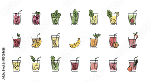 Variety of Fresh and Healthy Smoothie Drinks in a Vibrant and Illustrated Design