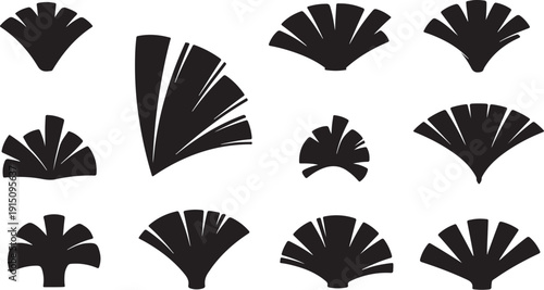 Collection of black fan shapes on white background illustration
