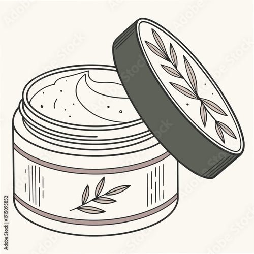 A jar of cream with a leaf design on the lid and label