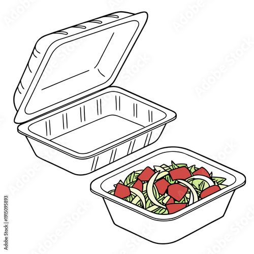 A styrofoam take out box of salad