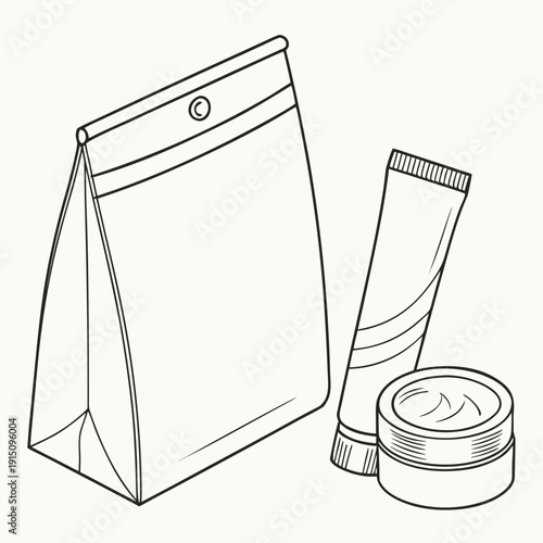 A drawing of a bag and two tubes of cream