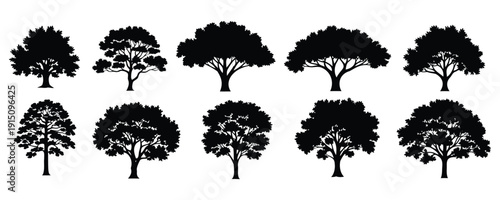 Assortment of black tree silhouettes in different styles