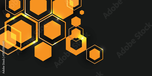 Abstract orange shiny hexagon geometric element background