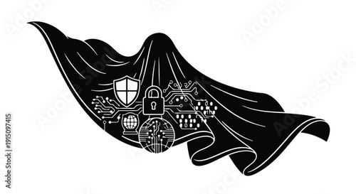 black cloak with security icons and symbols