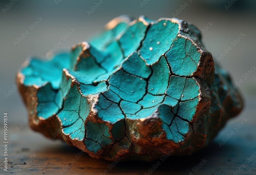 Obraz premium Turquoise Blue Green Copper Veined Mineral Display Captivating Visual Fascination