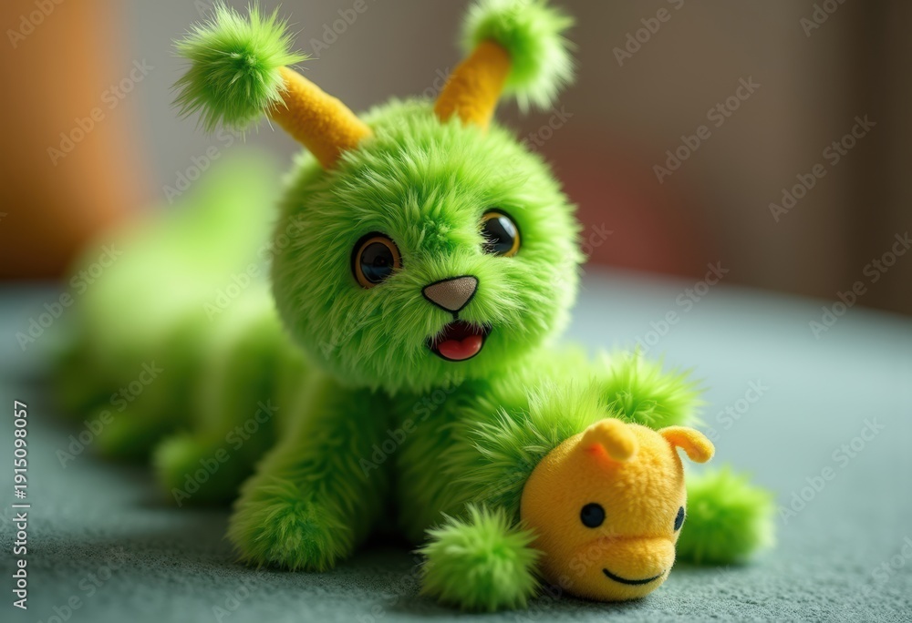 Fototapeta premium Vibrant Fuzzy Chenille Yarn Caterpillar Plush Toy Experience Embracing Softness