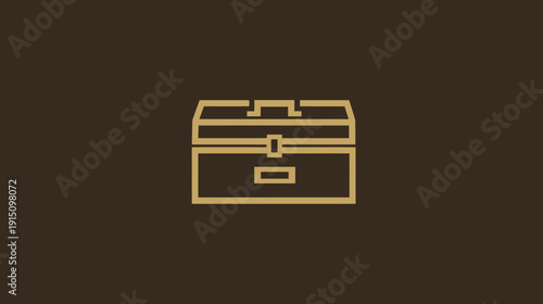 A treasure chest icon illustration with gold lines on a dark brown background