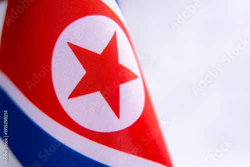 North Korea National Flag Fabric Texture Close Up