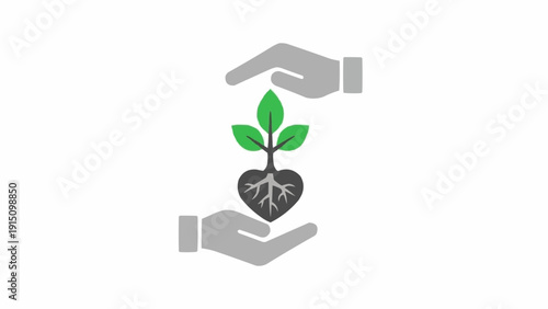 Hands Protecting Heart Shaped Plant Growth.