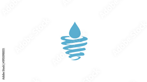 A teal-colored water drop at the top, transitioning into a stylized spiral shape