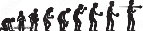 Man Evolving from Kneeling to Running Silhouette Vector Illustration