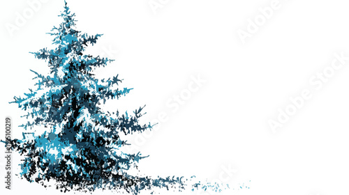 A digitally painted illustration of a coniferous tree with shades of blue and black on a white background