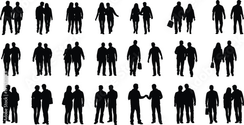 Vector silhouette of diverse children standing in row with tall adult man in profile view showing height comparison and growth