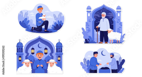 Illustrations of Islamic culture and faith depicted through various scenes and characters