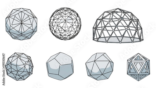 Geometric shapes forming complex 3D structures in a technical illustration