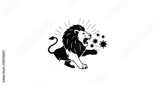 black lion illustration with explosive effect