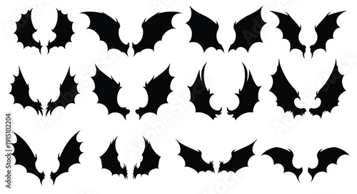 Collection of Black Bat Wing Silhouettes bat wings