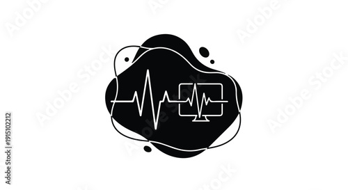 Medical health care symbol with heartbeat line and cross on black background, modern illustration for wellness and medicine concepts