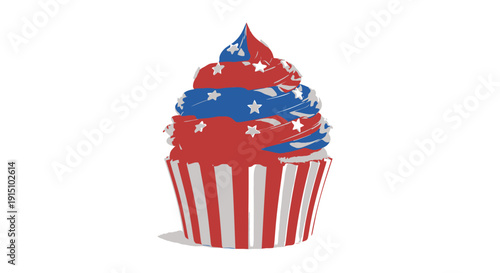 Vector illustration of a red, white, and blue cupcake with star-spangled frosting isolated on transparent background