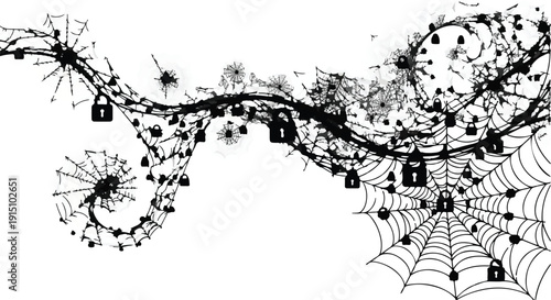 Halloween spider web with padlocks illustration