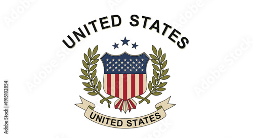 Vector illustration of the United States federal government seal with shield, stars, and laurel wreath on transparent background