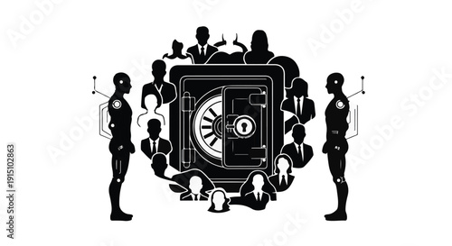 cyber security concept with safe and hackers