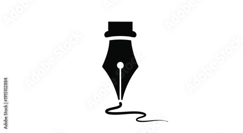 Fountain Pen Signature Icon Silhouette on White Background