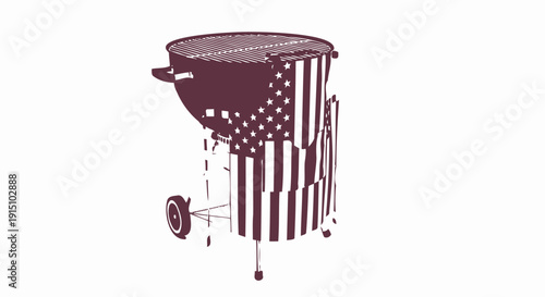 Vector illustration of a barbecue grill with a melting American flag design, isolated on transparent background