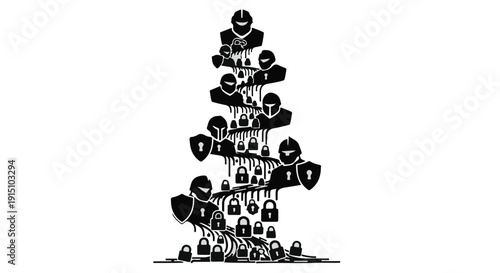 black and white illustration of a pile of cameras