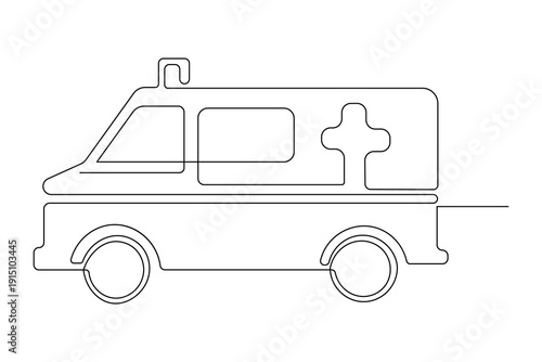 Continuous line drawing of an ambulance minimalist illustration isolated medical art