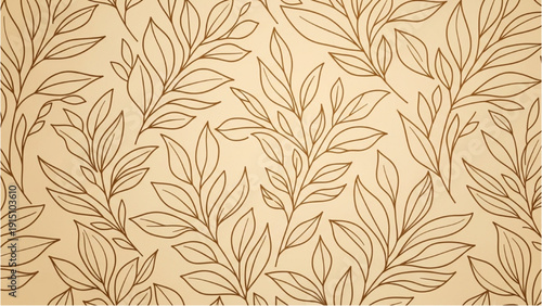 An intricate illustration of leaves arranged in a seamless pattern on a beige background from a top viewpoint
