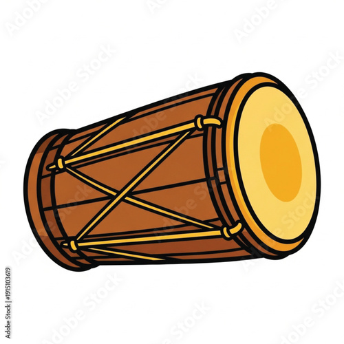 Musical Drum: A colorful, detailed illustration of a traditional drum, highlighting its structure, with a focus on its form and texture.