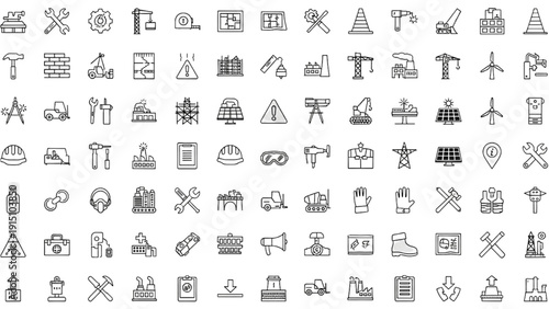 Collection of various icons representing different objects and concepts displayed in a grid layout on a plain background