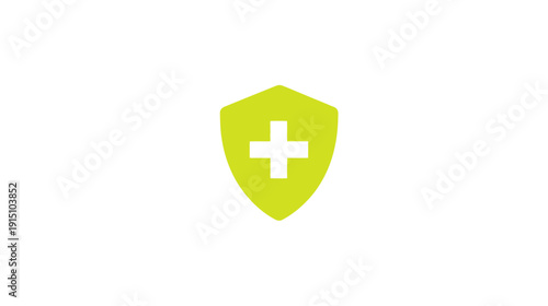 A medical symbol A vibrant green shield with a white cross inside, on a clean white background
