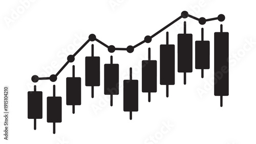 Stock Market Graph with Candlestick Chart in Black and White Illustration for Financial Analysis