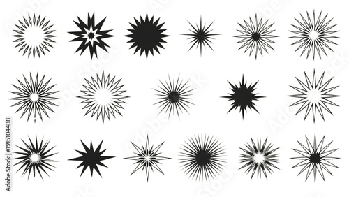 Collection of Starburst Illustrations in Various Styles and Shades