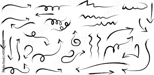 Hand-drawn underline arrow featuring rough sketchy marker stroke and natural hand-drawn flow. Combines underline highlight line with directional arrow tip, perfect for annotations, callouts, text 