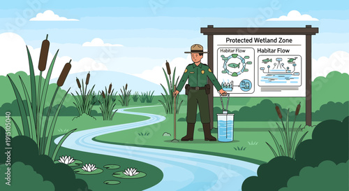 Wetland Conservation Park Ranger Protecting Habitat and Wildlife.