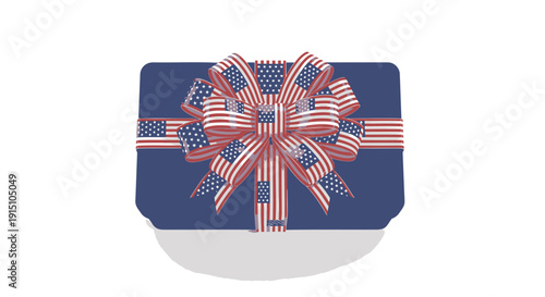 American flag patterned gift tag with bow isolated on transparent background