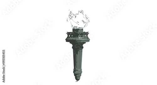 Vintage green metal torch with clear glass flame isolated on transparent background