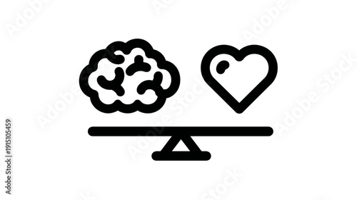 Simplified illustration of a brain and heart balanced on a seesaw, representing thoughts vs emotions