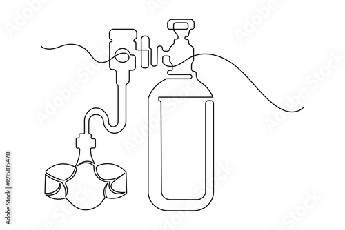 Continuous line drawing of oxygen cylinder minimalist illustration isolated medical art