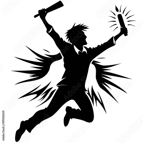 high energy student jumping silhouette icon illustration for learning, achievement, and motivation design