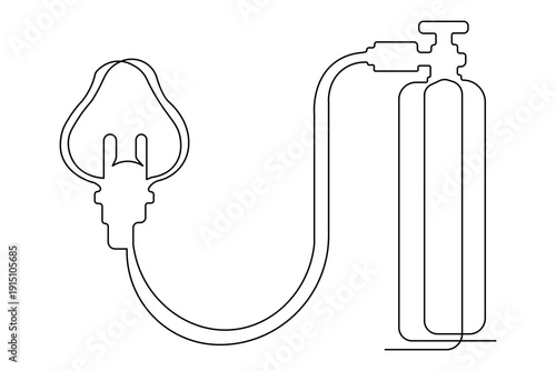 Minimalist oxygen tank continuous line drawing simple medical outline isolated art design