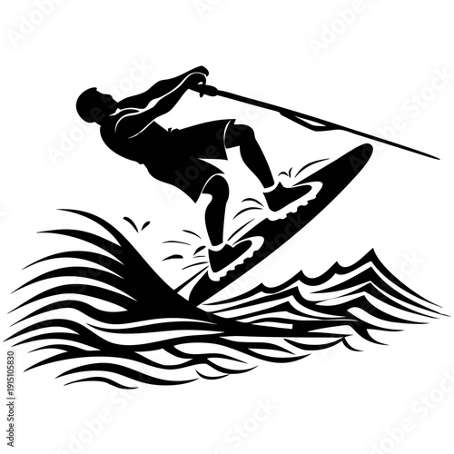 wakeboard flip silhouette illustration for water sports, extreme sports, and action design