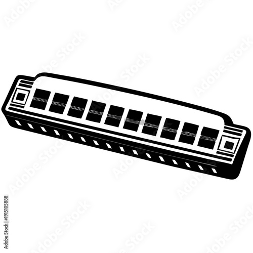 harmonica silhouette icon illustration for music, instrument, and sound design